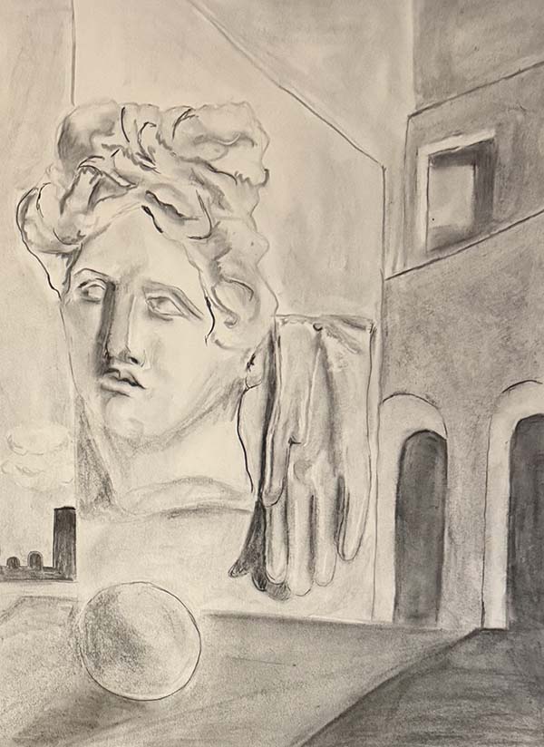 Recreation Charcoal drawing of The Song of Love by Giorgio de Chirico